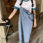 Short-sleeve T-shirt / Midi A-line Denim Jumper Dress