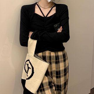 Long-sleeve Strappy Fitted Top