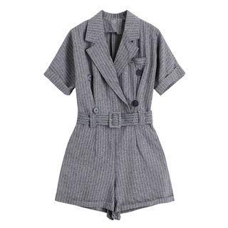 Short-sleeve Double Breasted Striped Romper