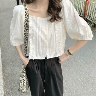 Square-neck Ruffled Plain Blouse