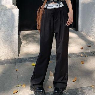 High Waist Contrast Trim Loose-fit Dress Pants