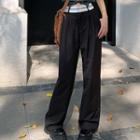 High Waist Contrast Trim Loose-fit Dress Pants