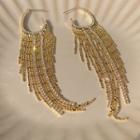 Rhinestone Fringed Earring 1 Pair - S925 Silver - One Size