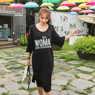 Cutaway-shoulder Lettering T-shirt Dress