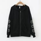 Smiley Embroidered Zip Hoodie