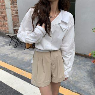 Long-sleeve Shirt / High-waist Wide-leg Shorts