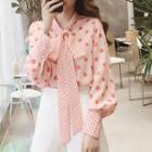Tie-neck Polka Dot Chiffon Blouse