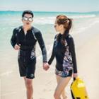 Couple Matching Set: Leaf Print Rashguard + Shorts