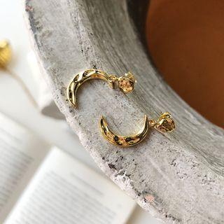 925 Sterling Silver Moon Dangle Earring E266 - Gold - One Size