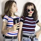 Short-sleeve Striped Knitted T-shirt