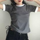 Contrast Trim Drawstring Short-sleeve T-shirt