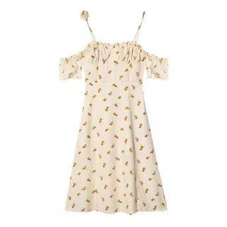 Spaghetti-strap Floral Frill Trim A-line Dress