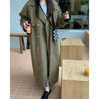 Long-sleeve Plain Long Trench Coat
