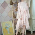 Long-sleeve Mock Neck Print A-line Dress