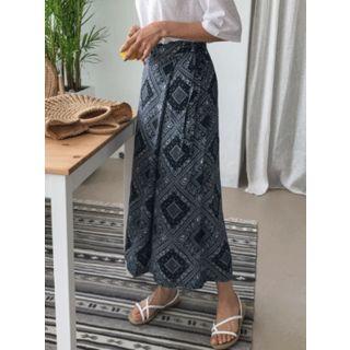 Patterned Surplice-wrap Skirt
