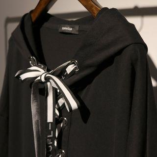 Lace Panel Hoodie Dress Black - One Size