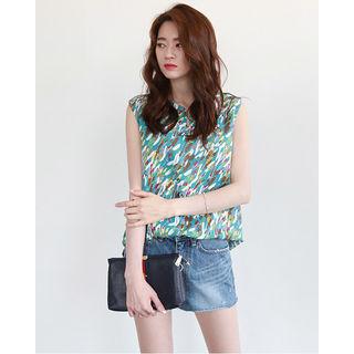Sleeveless Pattern Linen Blend Top