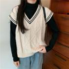 V-neck Two Tone Ribbed Knit Vest Sweater