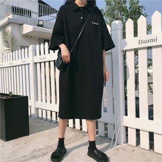 Numbering Elbow-sleeve Midi Hoodie Dress