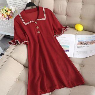 Flower Trim Collar Short-sleeve Dress