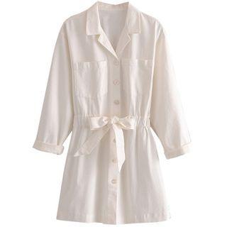 Pocket Detail Long-sleeve Mini Shirtdress