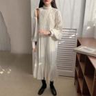Balloon-sleeve Shirred Midi A-line Dress As Shown In Figure - One Size