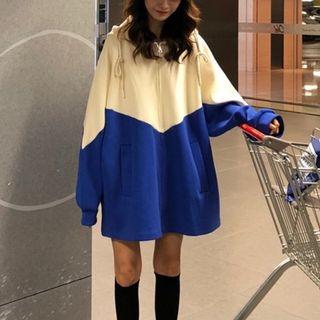 Color-block Zipped Hooded Jacket As Shown In Figure - One Size