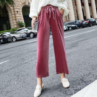 Drawstring Wide Leg Velvet Pants