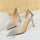 Rhinestone Pvc Panel Stiletto Heel Pumps