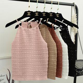 Halter-neck Pointelle Knit Top