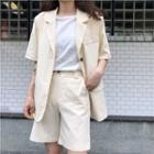 Short-sleeve Plain Blazer / High-waist Plain Shorts