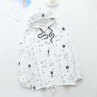 Long-sleeve Printed Buttoned Hooded Jacket White - One Size