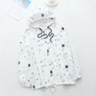 Long-sleeve Printed Buttoned Hooded Jacket White - One Size