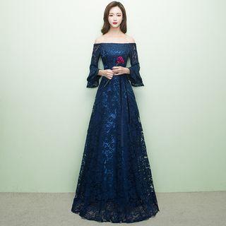 3/4-sleeve Off Shoulder Evening Gown