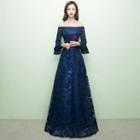 3/4-sleeve Off Shoulder Evening Gown