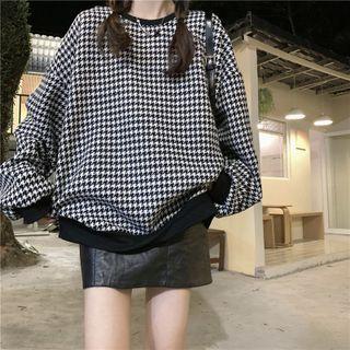 Long-sleeve Houndstooth Sweatshirt