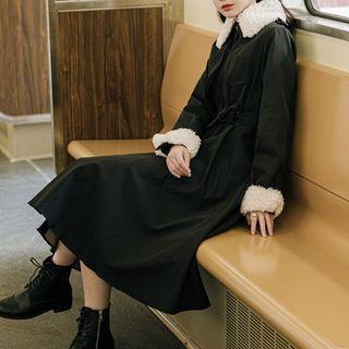 Fleece Panel Long Trench Coat