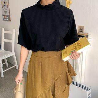 Short-sleeve Lettuce-edge Ribbed T-shirt