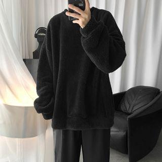 Tie-front Fluffy Pullover