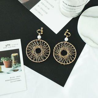 Faux Pearl Woven Disc Dangle Earring