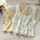 Daisy-embroidered Open-knit Light Tank Top