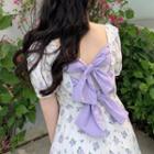 Puff-sleeve Floral Print Bow-back A-line Dress