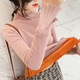 Mock-neck Fleece-lined Knit Top