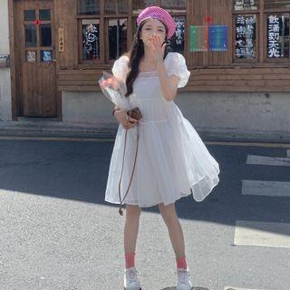 Short-sleeve High-waist Mesh Dress