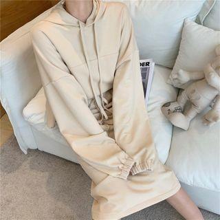 Plain Drawstring Hoodie / Midi A-line Skirt