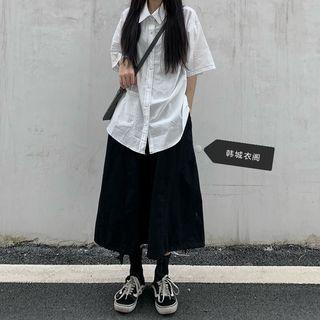 Elbow-sleeve Shirt / Crop Wide Leg Pants