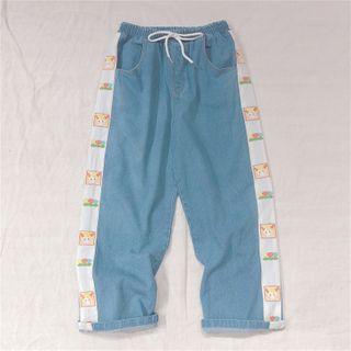 Embroidered Straight Fit Jeans Blue - One Size