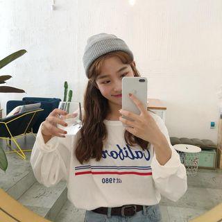 Lettering Printed Long Sleeve T-shirt White - One Size