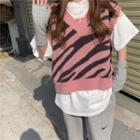Zebra Print Knit Sweater Vest Pink - One Size