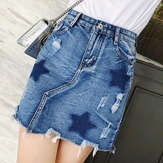 Star Ripped Denim Skirt